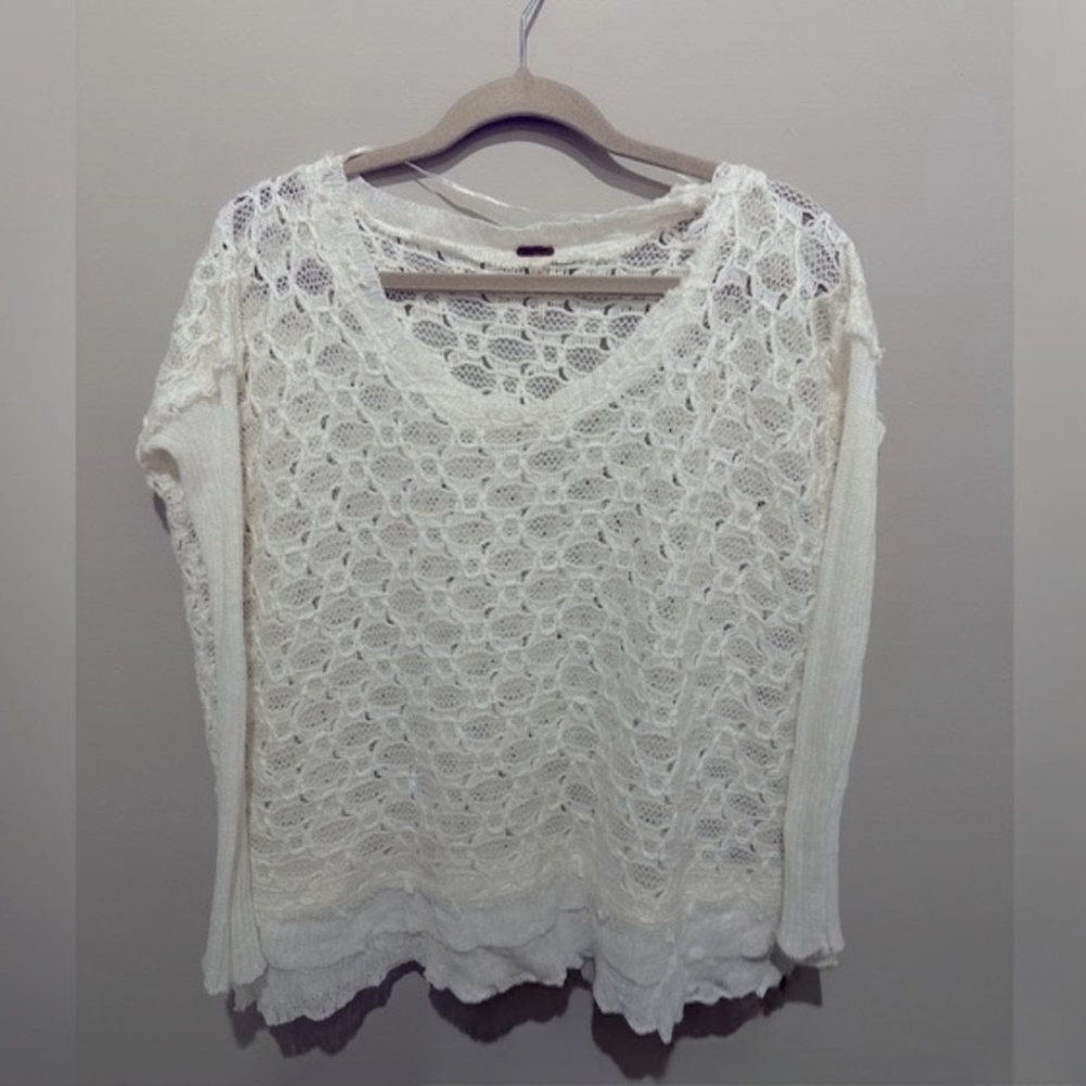 Free People Womens White Crochet Sweater Size XS - Picture 3 of 8